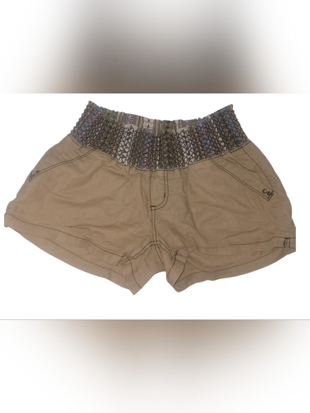 Rewash Women's Tan Smocked Elastic Waist Linen Blend Shorts Size M